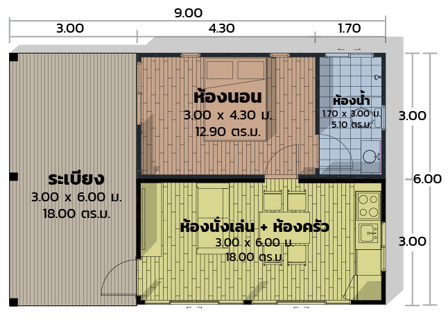 แปลนบ้านโมดูลักซ์ SA-11-2 แปลน